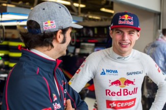 Max Verstappen, right with team mate Carlos Sainz Jnr (Photo Red Bull Racing)