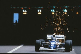 Damon Hill kicking up the sparks leaving the tunnel at ...